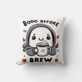 Boo Before Brew Funny Ghost Cute Halloween Coffee Kudde