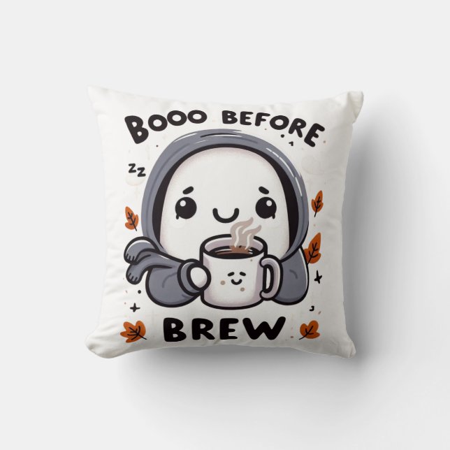 Boo Before Brew Funny Ghost Cute Halloween Coffee Kudde (Framsida)