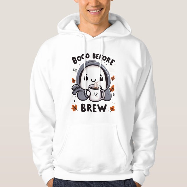 Boo before Brew Funny Halloween Ghost Mysigt Coffe Hoodie (Framsida)