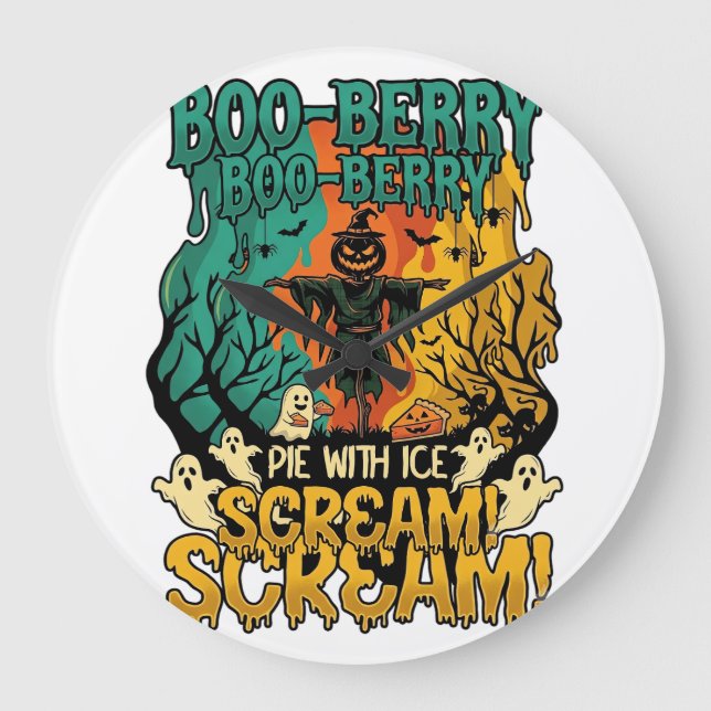 Boo Berry Pie Glass Iscream Pumpa Scarecrow Hallow Stor Klocka (Framsida)