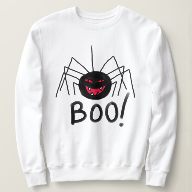 Boo! Big Black Spider Halloween Sweatshirt T Shirt (Design framsida)