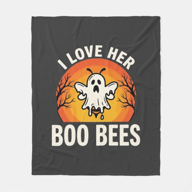 Boo Bina Halloween Spökbi Rolig Design_1 Fleecefilt (Framsidan)