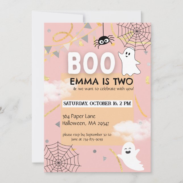 Boo Birthday Theme | Halloween Fall Girl Birthday Inbjudningar (Framsida)