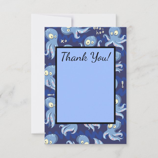 Boo Blå Bläckfisk Barnkläder & Prylar Tack Kort (Framsida)