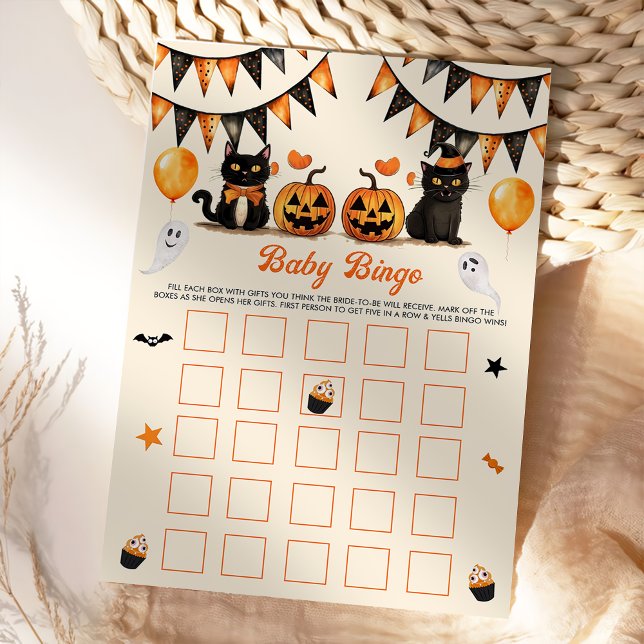 Boo Black Cat Halloween fest Baby Bingo Games Inbjudningar (Skapare uppladdad)