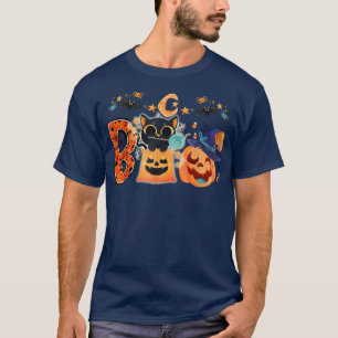 Boo Black Cat Halloween Pumpkin Witch Hat Kittens T Shirt