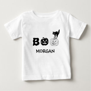 Boo Black cat pumkin ansikte eget namn Halloween T Shirt