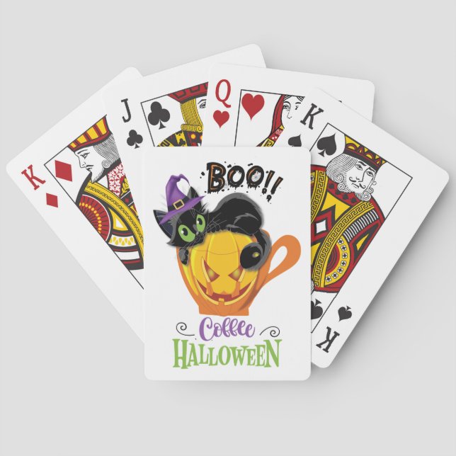 Boo Black Cat, Scary Pumpkin Coffee Halloween Casinokort (Baksidan)