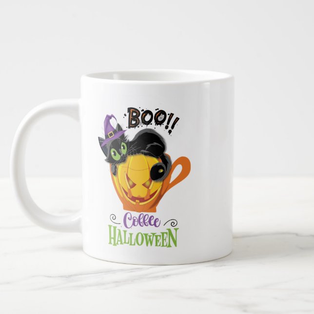 Boo Black Cat, Scary Pumpkin Coffee Halloween Jumbo Mugg (Vänster)