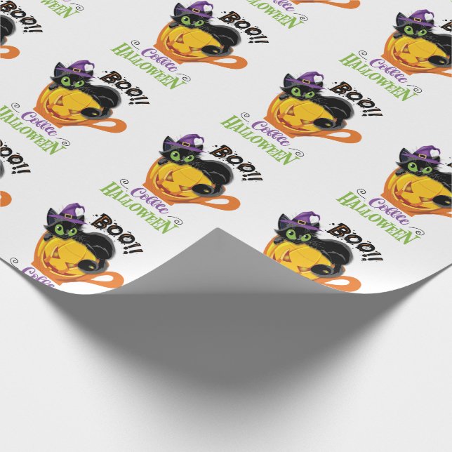 Boo Black Cat, Scary Pumpkin Coffee Halloween Presentpapper (Hörn)