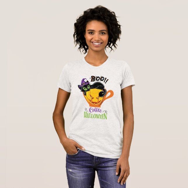 Boo Black Cat, Scary Pumpkin Coffee Halloween T Shirt (Hel framsida)