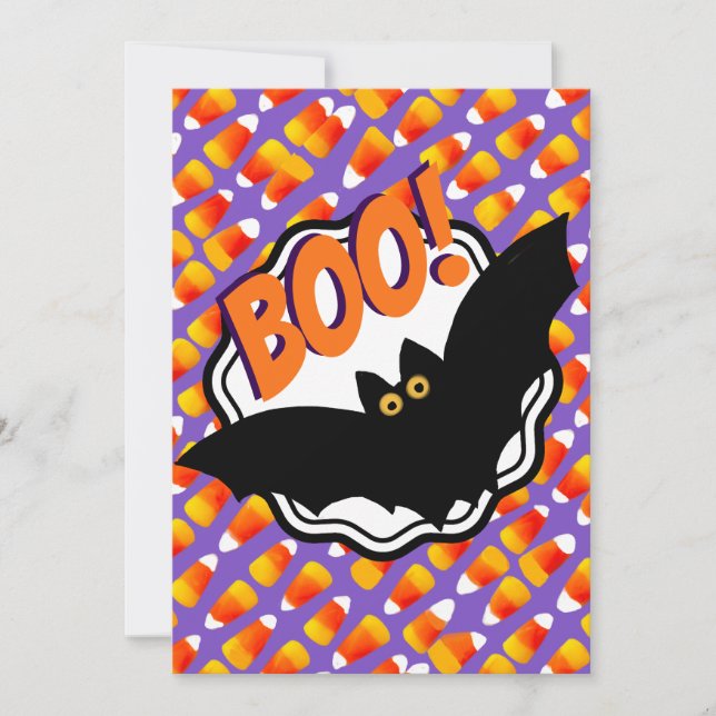 Boo Black Fladdermus Candy corn, anpassat Hallowee Inbjudningar (Framsida)