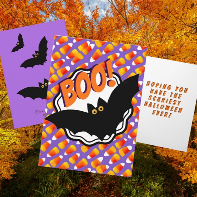 Boo Black Fladdermus Candy corn, anpassat Hallowee Kort (Super fun Halloween card. Personalize it!)