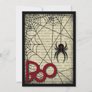 Boo Black Widow Spider & Creepy Text för Halloween Inbjudningar