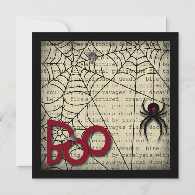 Boo Black Widow Spider & Creepy Text för Halloween Kort (Framsida)