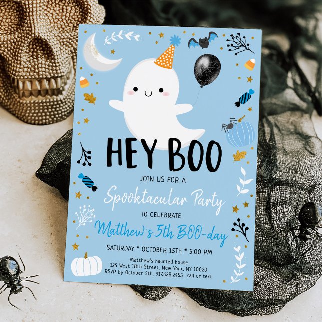 Boo Blue Ghost Halloween Birthday-inbjudan Inbjudningar (Skapare uppladdad)