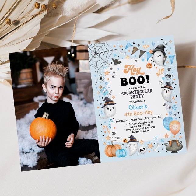 Boo! Blue Halloween Ghost Boy Birthday Inbjudningar (Skapare uppladdad)