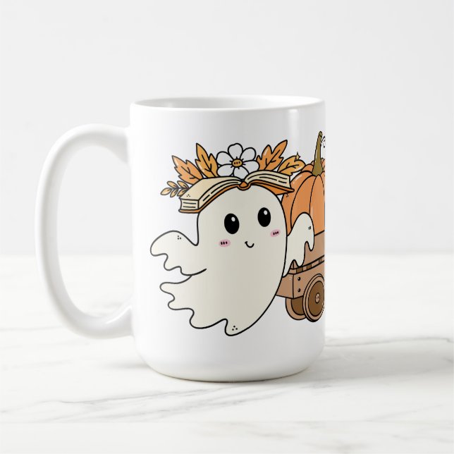 Boo & Bokar Adsible Ghost Reading Fall Design Kaffemugg (Vänster)