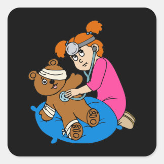 Boo-Boo Bear & Kid Doktor Fyrkantigt Klistermärke