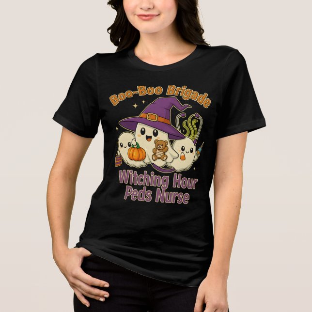 Boo-Boo Brigade Pediatriska Nurse Halloween T Shirt (Framsida)