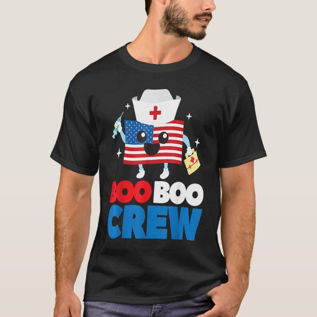 Boo Boo Crew American Flag  4th Of July USA Nurse T Shirt (Framsida)