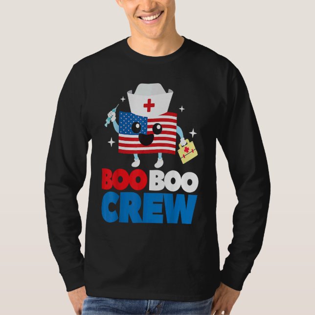 Boo Boo Crew American Flag  4th Of July USA Nurse T Shirt (Framsida)