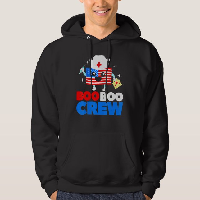 Boo Boo Crew American Flagga 4:e juli USA Nurse Hoodie (Framsida)
