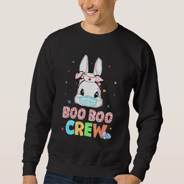 Boo Boo Crew Bunny Nurse Påsk Rabbit Ansikte Mask  Lång Ärmad Tröja (Framsida)