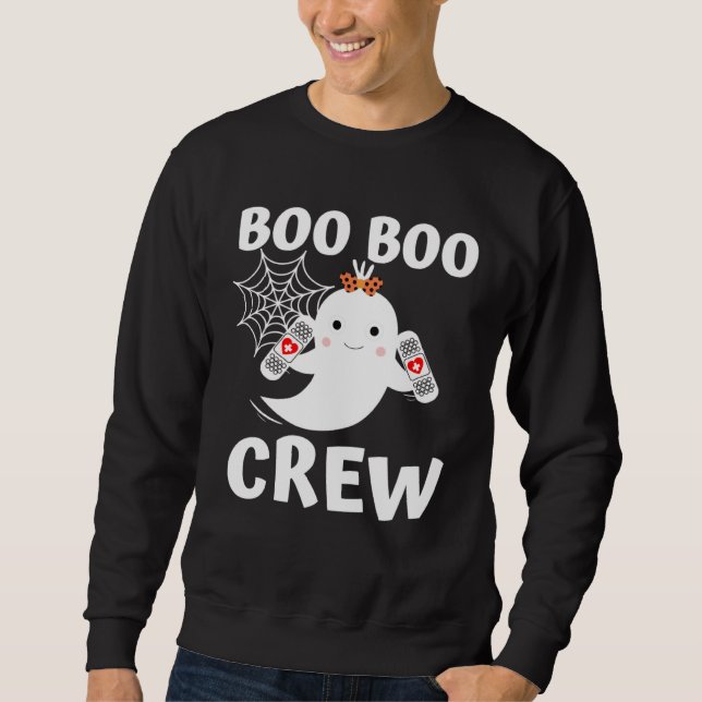 Boo Boo Crew Cute Ghost Halloween Costume Lång Ärmad Tröja (Framsida)