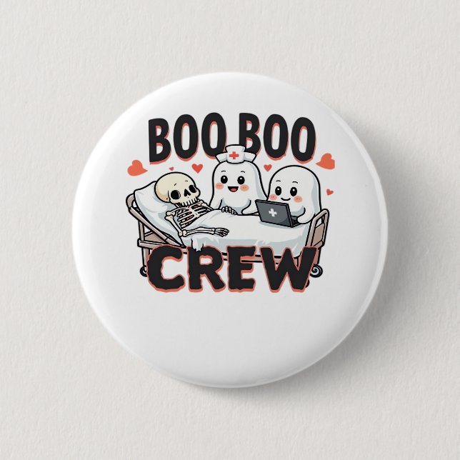 Boo Boo Crew Cute Halloween Nurse Spöken Essential Knapp (Framsida)