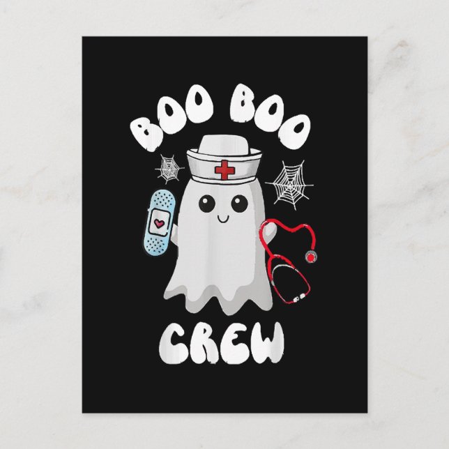 Boo Boo Crew Cute Nurse Ghost Funny Halloween Vykort (Framsida)