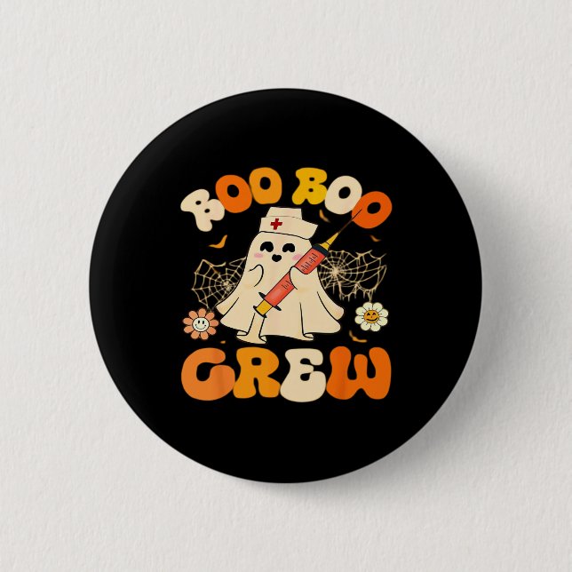 Boo Boo Crew Funny Ghost For Nurse, Retro Hallowee Knapp (Framsida)