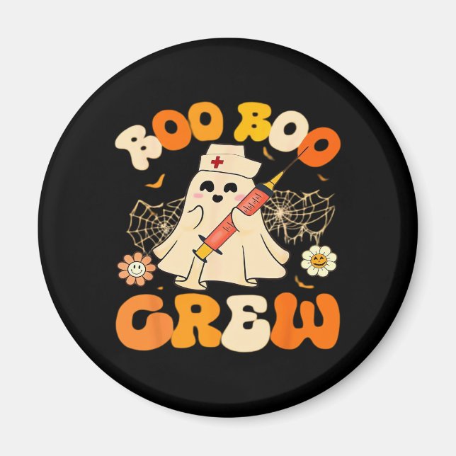 Boo Boo Crew Funny Ghost For Nurse, Retro Hallowee Magnet (Framsidan)