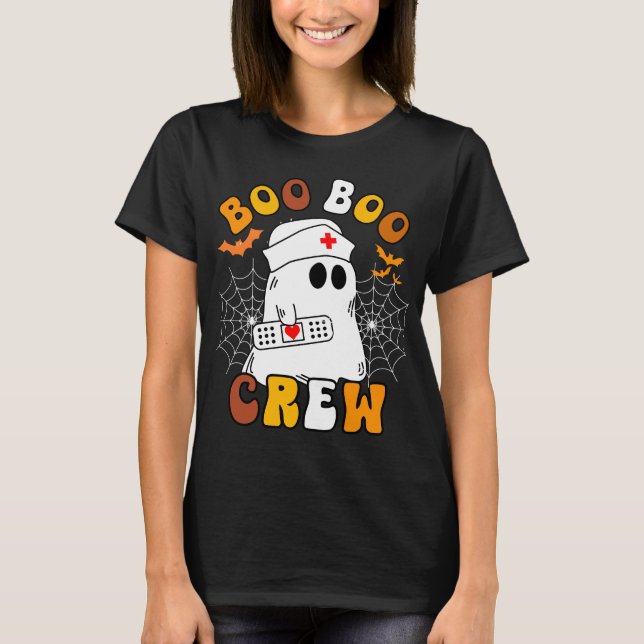 Boo Boo Crew Funny Groovy Nurse Ghost Halloween T Shirt (Framsida)