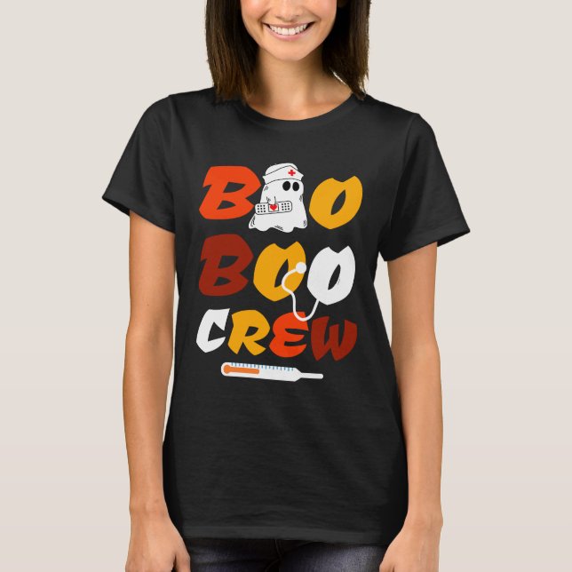 Boo Boo Crew Funny Groovy Nurse Ghost Halloween T Shirt (Framsida)