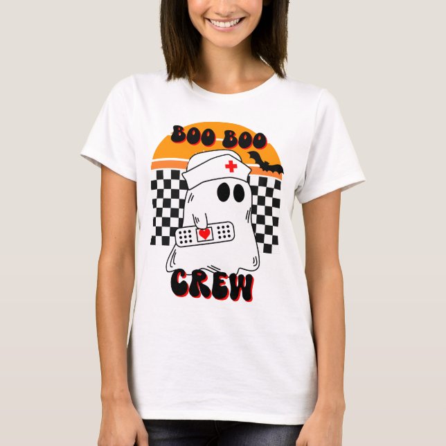 Boo Boo Crew Funny Nurse Ghost Halloween T Shirt (Framsida)