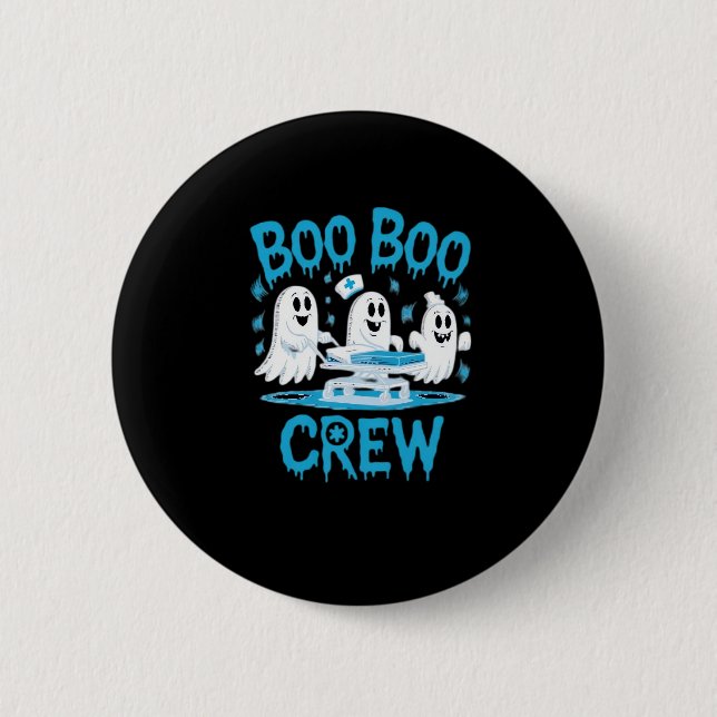 Boo Boo Crew Ghost Sjukvårdare Nurse Halloween Ess Knapp (Framsida)