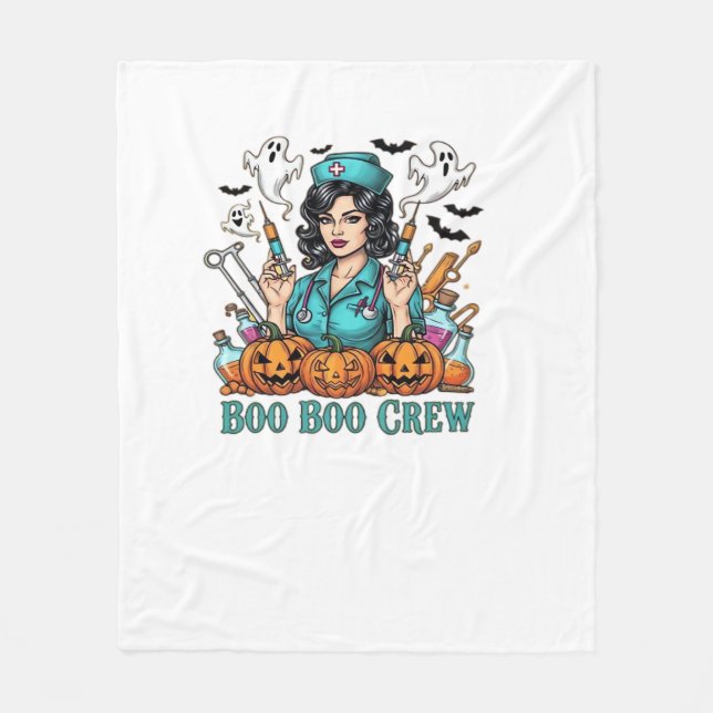 Boo Boo Crew Halloween Nurse med sprutor och Pum Fleecefilt (Framsidan)