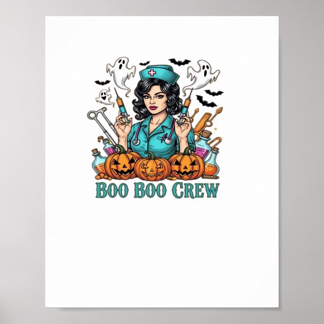 Boo Boo Crew Halloween Nurse med sprutor och Pum Poster (Framsidan)