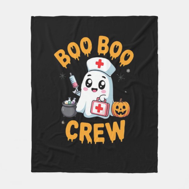 Boo Boo Crew Nurse Cute Ghost Halloween Nursing Es Fleecefilt (Framsidan)