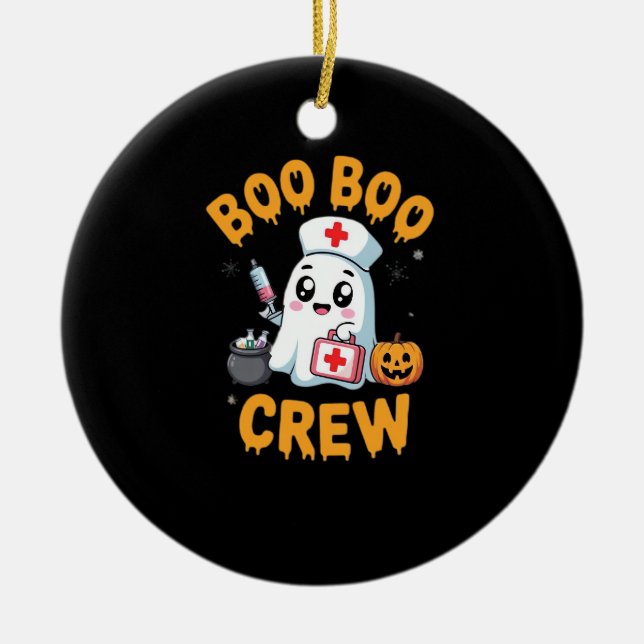 Boo Boo Crew Nurse Cute Ghost Halloween Nursing Es Julgransprydnad Keramik (Framsidan)