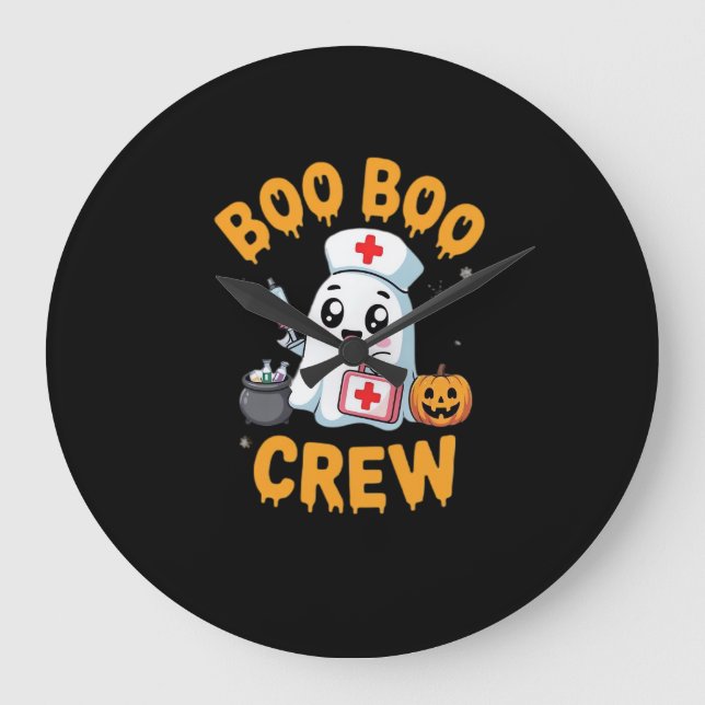 Boo Boo Crew Nurse Cute Ghost Halloween Nursing Es Stor Klocka (Framsida)