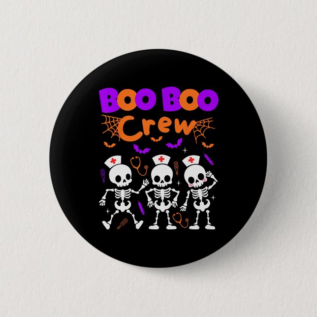 Boo Boo Crew Nurse Dancing Skeletons Halloween Ort Knapp (Framsida)