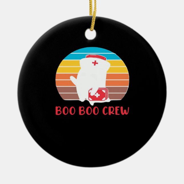 Boo Boo Crew Nurse Funny Ghost Halloween Classic T Julgransprydnad Keramik (Framsidan)