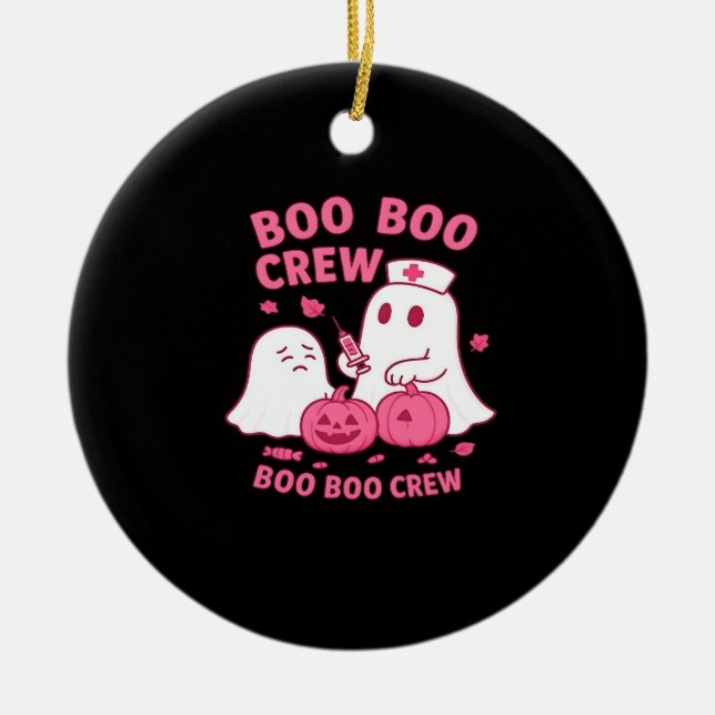 Boo Boo Crew Nurse Funny Halloween Ghost Nurse Gir Julgransprydnad Keramik (Framsidan)