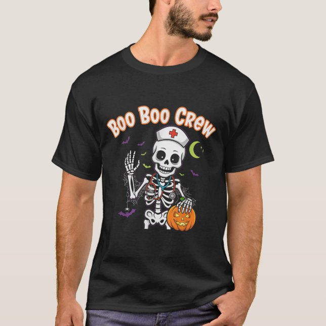 Boo Boo Crew Nurse Halloween Funny Skelton Nurse H T Shirt (Framsida)