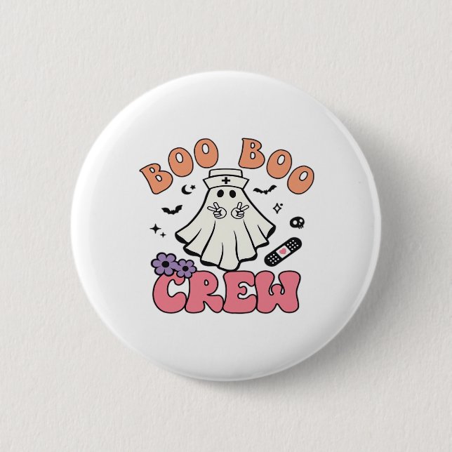 Boo Boo Crew Nurse Halloween Ghost Funny Classic T Knapp (Framsida)