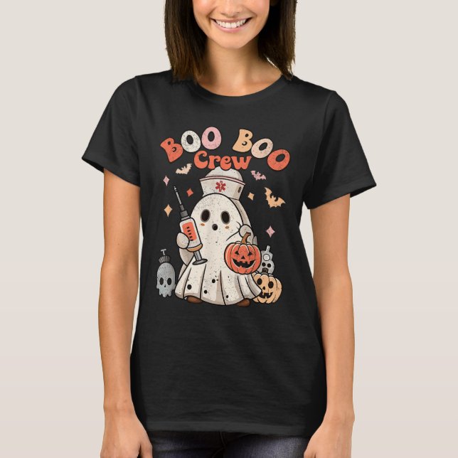 Boo Boo Crew Nurse Medical Halloween Costume  T Shirt (Framsida)