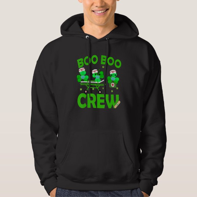 Boo Boo Crew Nurse St Patrick S Day Shamrock Ansik Hoodie (Framsida)