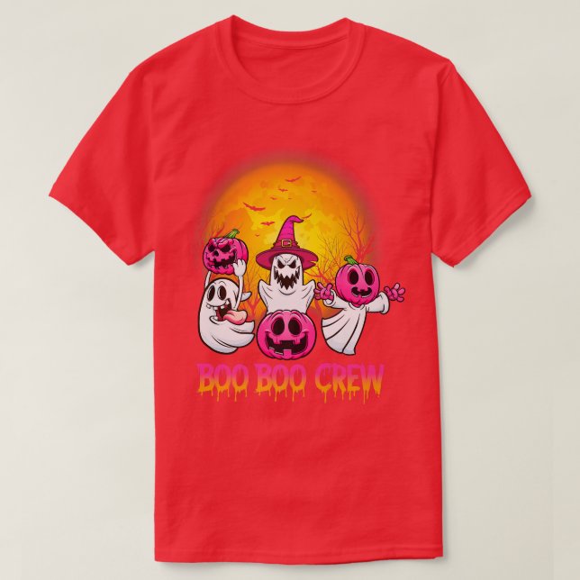 Boo Boo Crew Pajamas Rosa Ghost Breast Cancer Hall T Shirt (Design framsida)